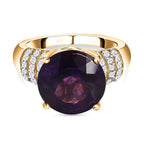 Amethyst & Natural Zircon Ring in 18K Vermeil Yellow Gold Plated Sterling Silver 5.45 Ct