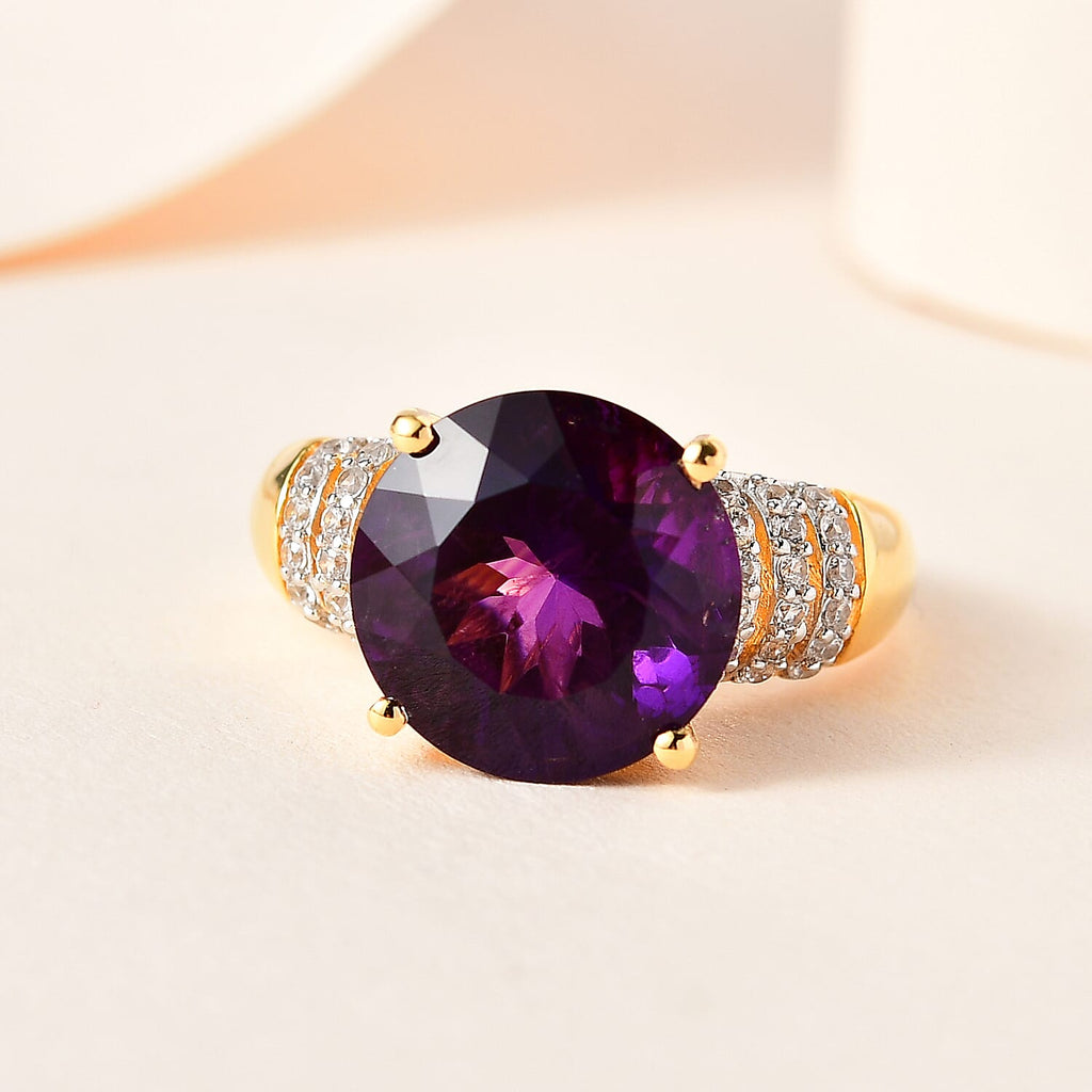 Amethyst & Natural Zircon Ring in 18K Vermeil Yellow Gold Plated Sterling Silver 5.45 Ct