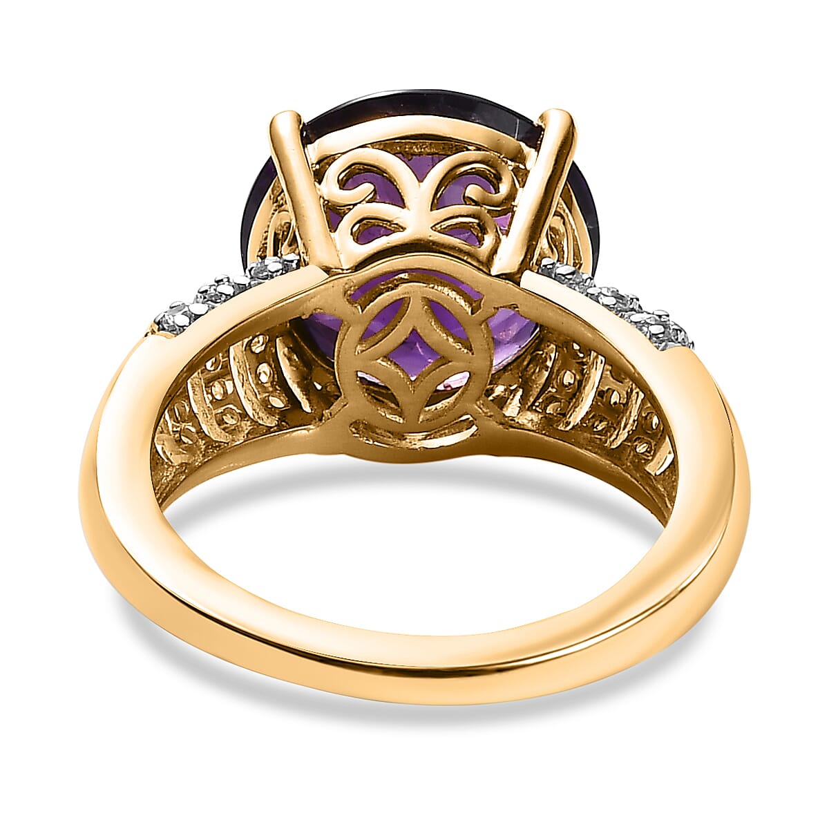 African Amethyst, White Zircon Ring in 18K Vermeil Yellow Gold Plated Sterling Silver 5.90 ct  5.451  Ct. 7641505 4