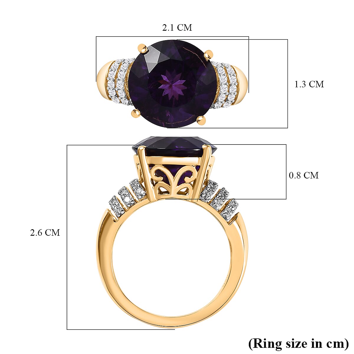 African Amethyst, White Zircon Ring in 18K Vermeil Yellow Gold Plated Sterling Silver 5.90 ct  5.451  Ct. 7641505 5