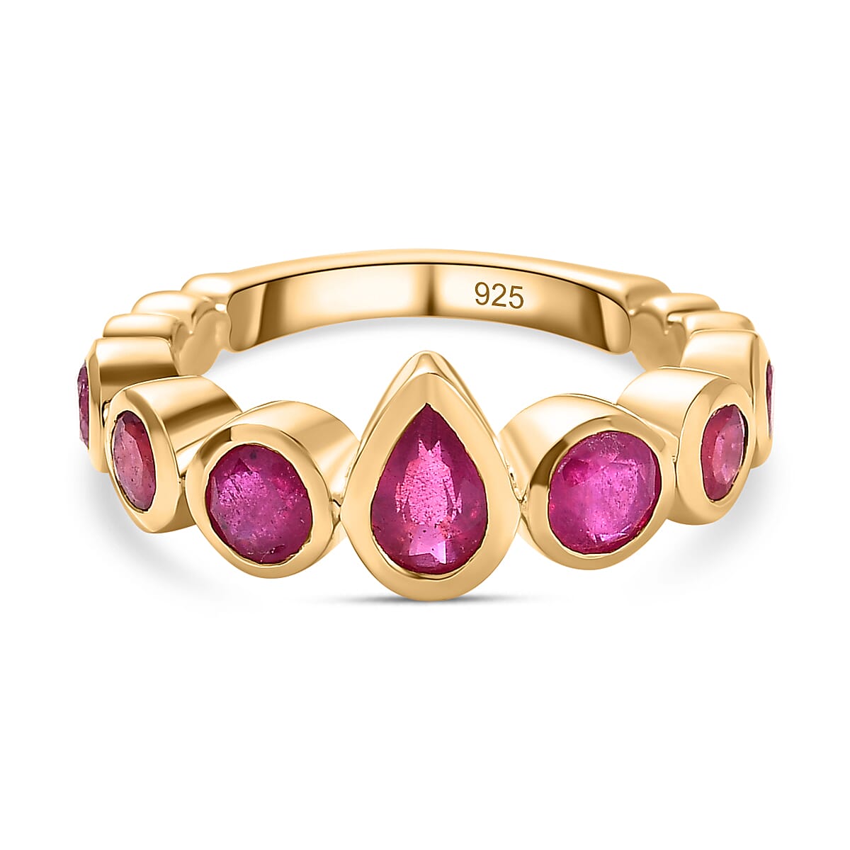 African Ruby 7 Stone Engagement Band Ring in 18K Vermeil Yellow Gold Plated Sterling Silver 2.50 Ct 7628664 0