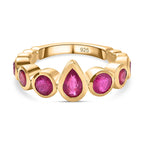 African Ruby 7 Stone Band Ring in 18K Vermeil Yellow Gold Plated Sterling Silver 2.50 Ct