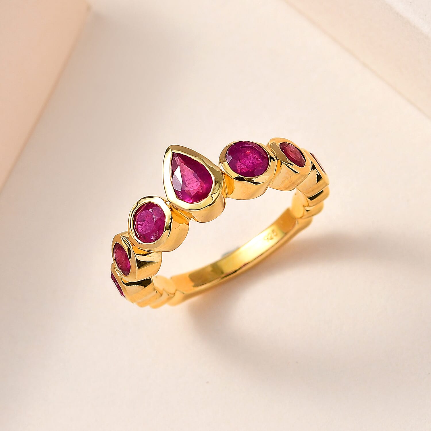 African Ruby 7 Stone Engagement Band Ring in 18K Vermeil Yellow Gold Plated Sterling Silver 2.50 Ct 7628664 1