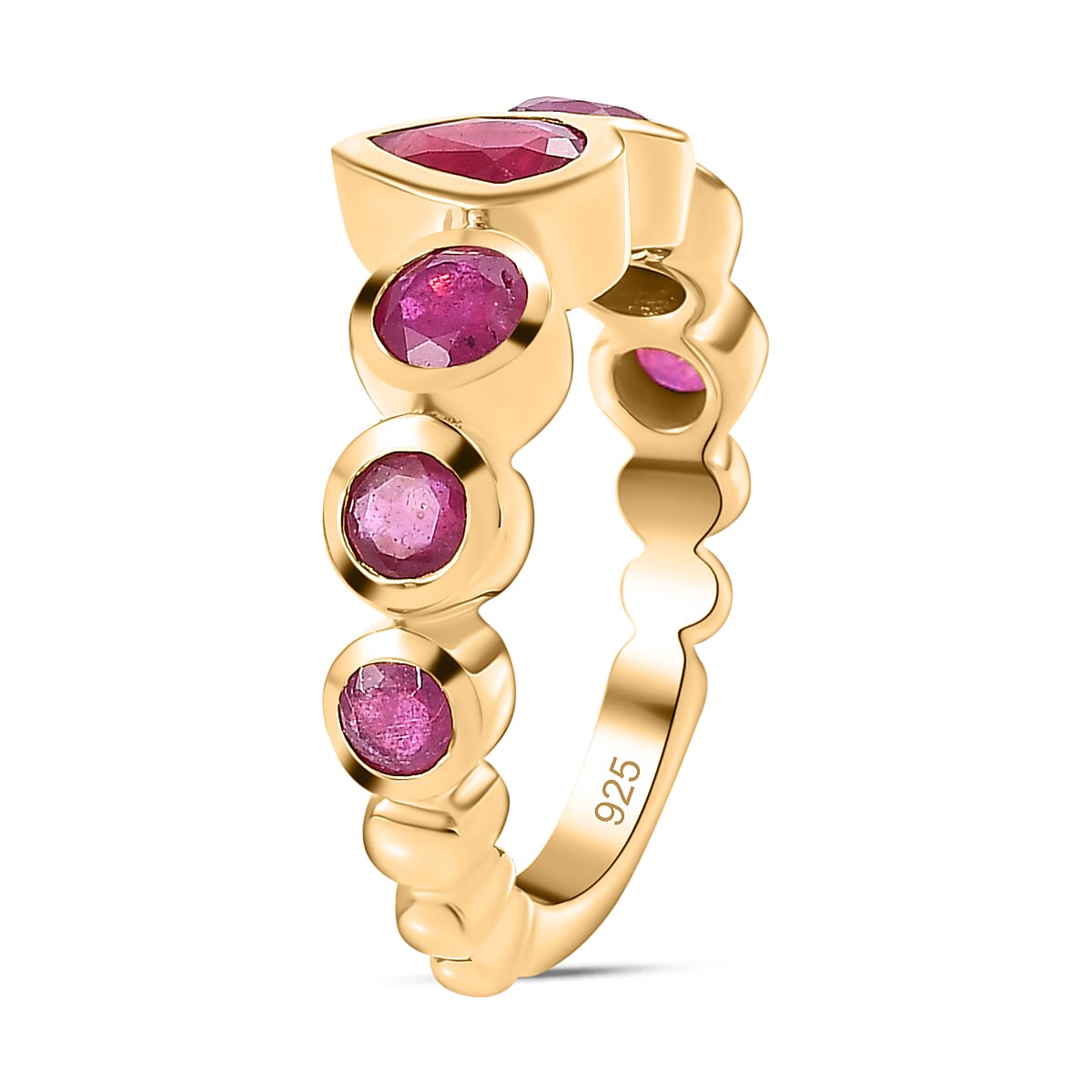 African Ruby 7 Stone Engagement Band Ring in 18K Vermeil Yellow Gold Plated Sterling Silver 2.50 Ct 7628664 3