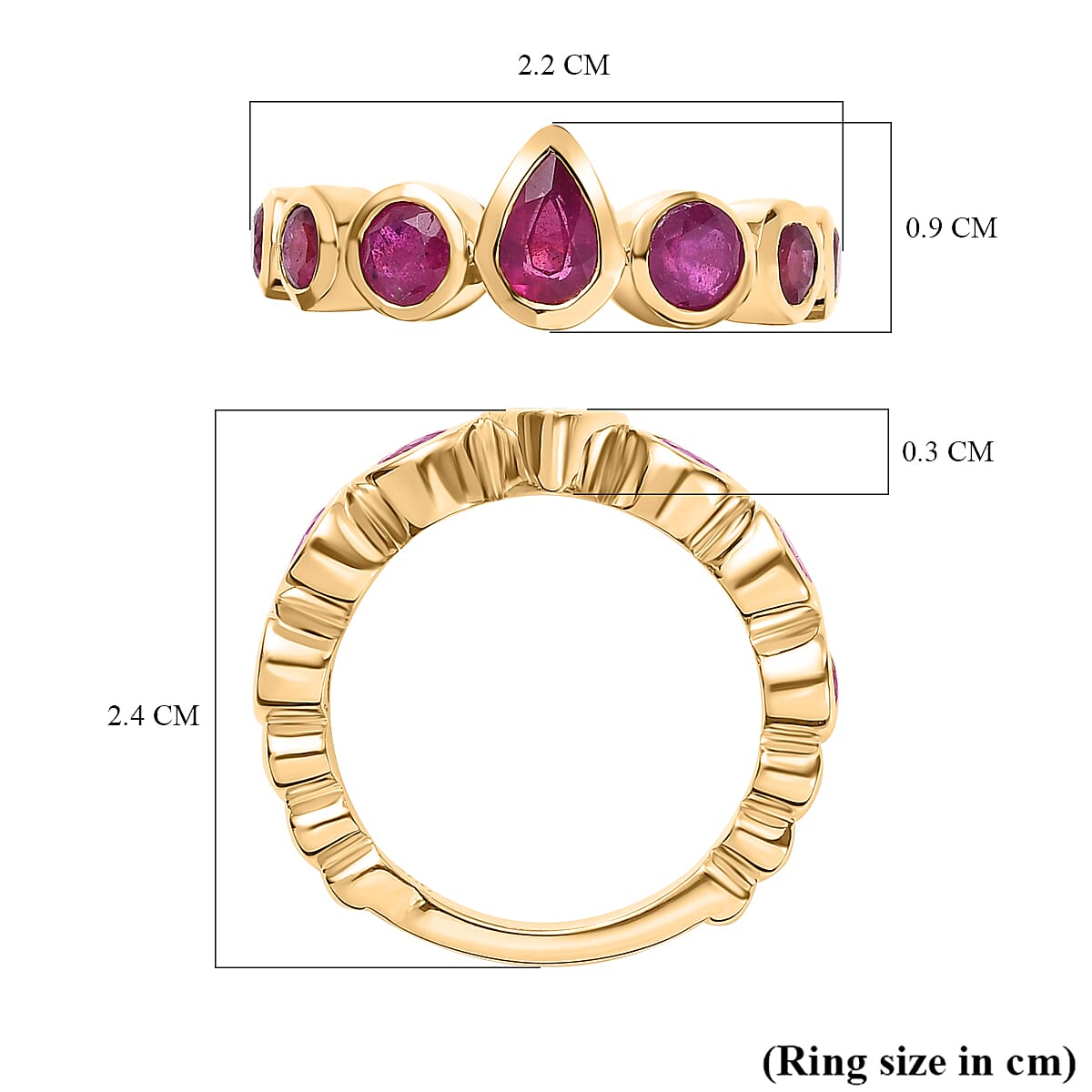 African Ruby 7 Stone Engagement Band Ring in 18K Vermeil Yellow Gold Plated Sterling Silver 2.50 Ct 7628664 5