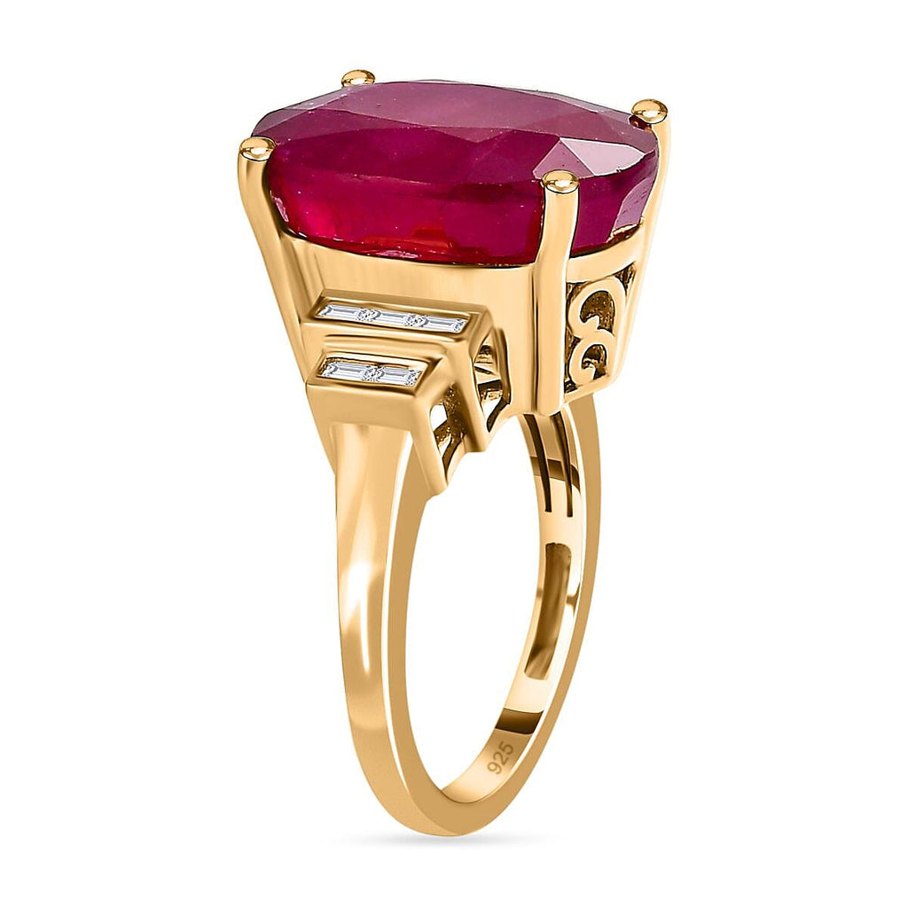 African Ruby & Moissanite Ring in 18K Yellow Gold Vermeil Plated  Sterling Silver 15.28 Ct, Silver Wt. 5.14 GM