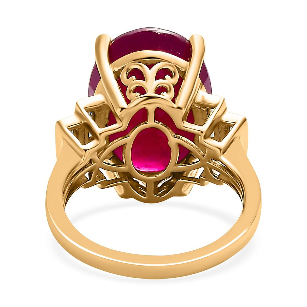 African Ruby & Moissanite Ring in 18K Yellow Gold Vermeil Plated  Sterling Silver 15.28 Ct, Silver Wt. 5.14 GM