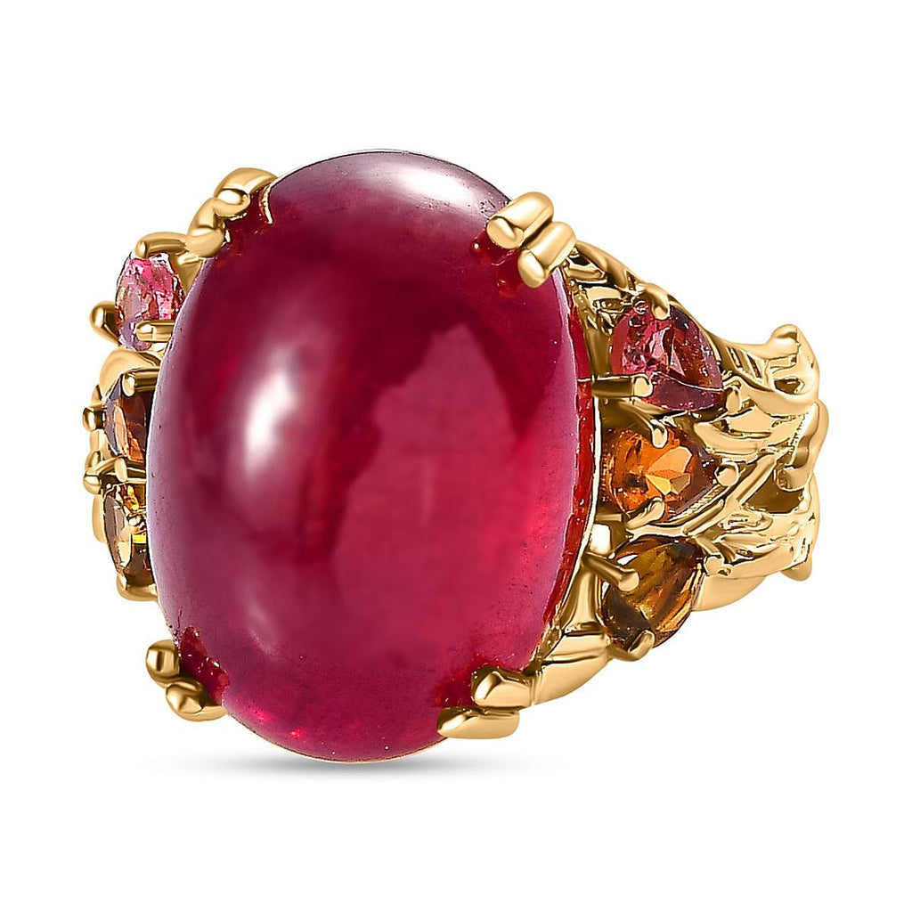 Tucson Special - African Ruby & Multi-Tourmaline Ring in 18K Vermeil Yellow Gold Plated Sterling Silver 22.84 Ct, Silver Wt 5.73 GM
