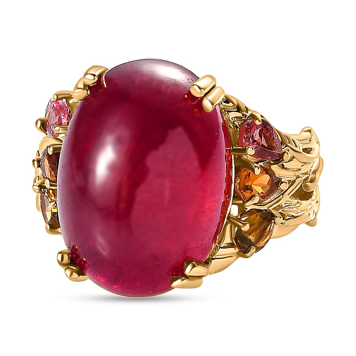 Tucson Special - African Ruby &amp; Multi-Tourmaline Ring in 18K Vermeil Yellow Gold Plated Sterling Silver 22.84 Ct, Silver Wt 5.73 GM 7583357 0