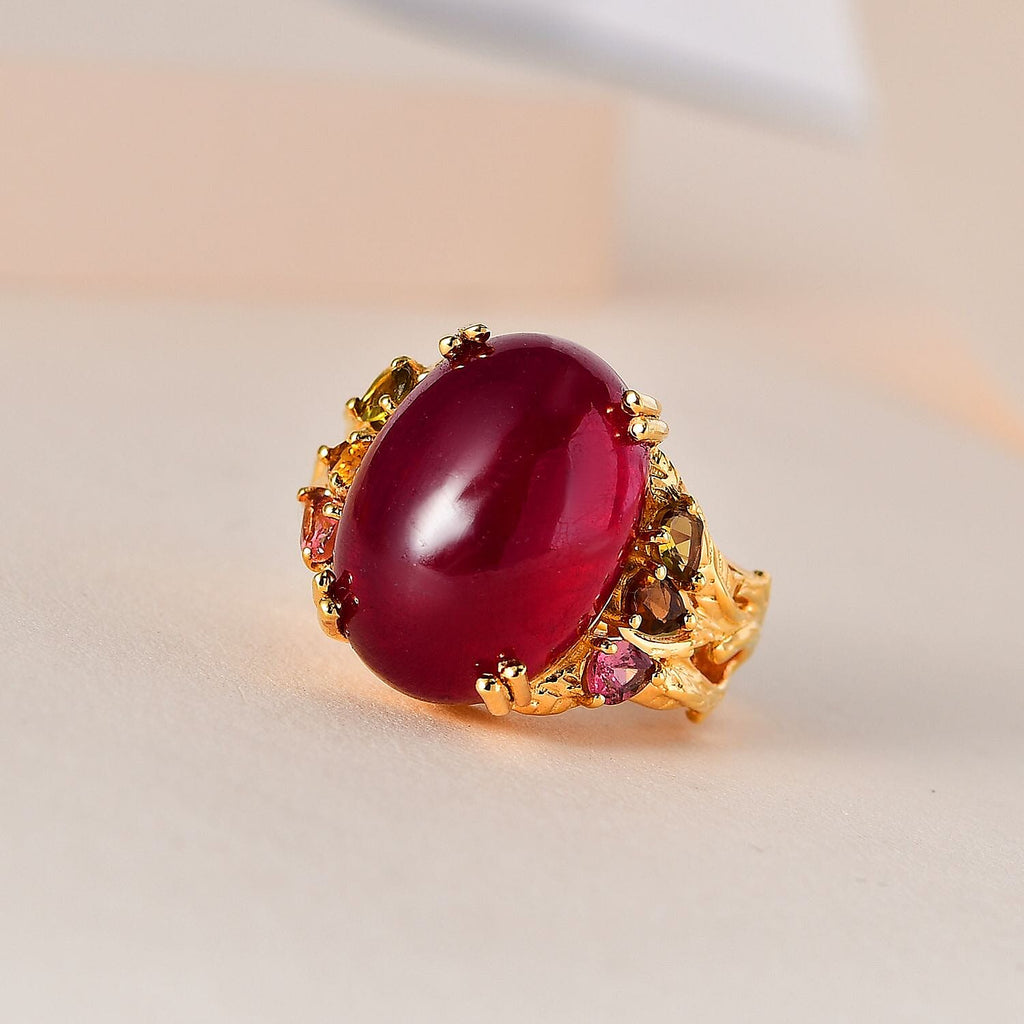 Tucson Special - African Ruby & Multi-Tourmaline Ring in 18K Vermeil Yellow Gold Plated Sterling Silver 22.84 Ct, Silver Wt 5.73 GM