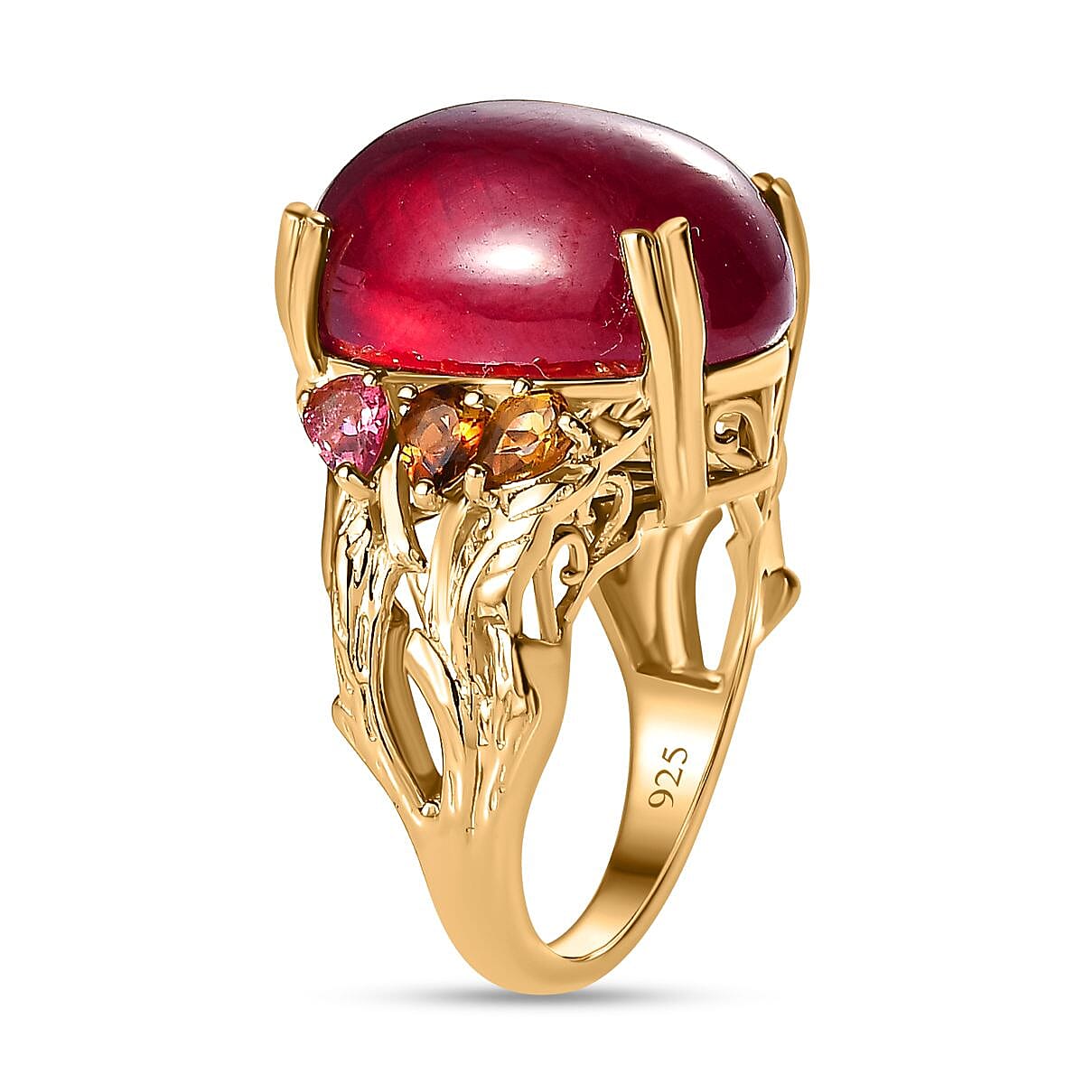 Tucson Special - African Ruby &amp; Multi-Tourmaline Ring in 18K Vermeil Yellow Gold Plated Sterling Silver 22.84 Ct, Silver Wt 5.73 GM 7583357 3