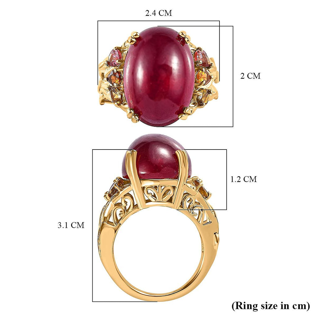 Tucson Special - African Ruby & Multi-Tourmaline Ring in 18K Vermeil Yellow Gold Plated Sterling Silver 22.84 Ct, Silver Wt 5.73 GM