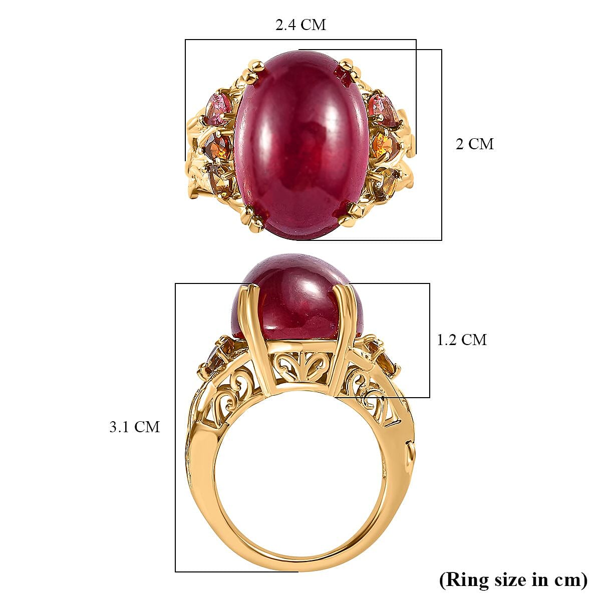 Tucson Special - African Ruby &amp; Multi-Tourmaline Ring in 18K Vermeil Yellow Gold Plated Sterling Silver 22.84 Ct, Silver Wt 5.73 GM 7583357 5