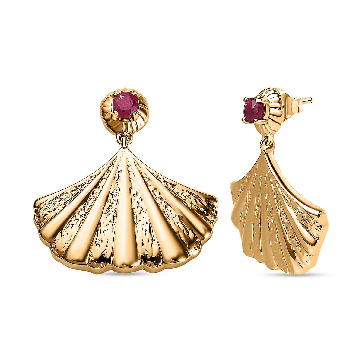 African Ruby Solitaire Drop Push Post Earring in 18K Vermeil Yellow Gold Plated Sterling Silver 0.50 ct,Silver Wt. 7 Gms 0.518 Ct. 7618551 0