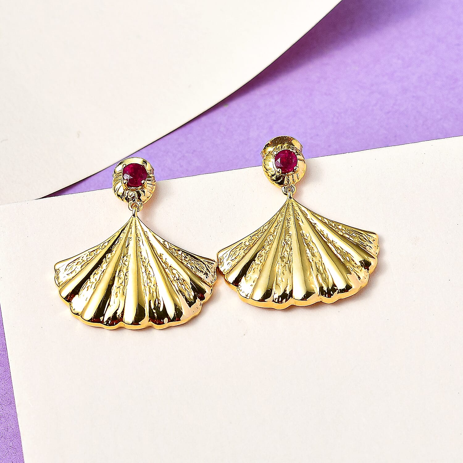 African Ruby Solitaire Drop Push Post Earring in 18K Vermeil Yellow Gold Plated Sterling Silver 0.50 ct,Silver Wt. 7 Gms 0.518 Ct. 7618551 2
