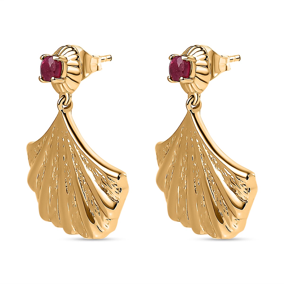 African Ruby Solitaire Drop Push Post Earring in 18K Vermeil Yellow Gold Plated Sterling Silver 0.50 ct,Silver Wt. 7 Gms 0.518 Ct. 7618551 4
