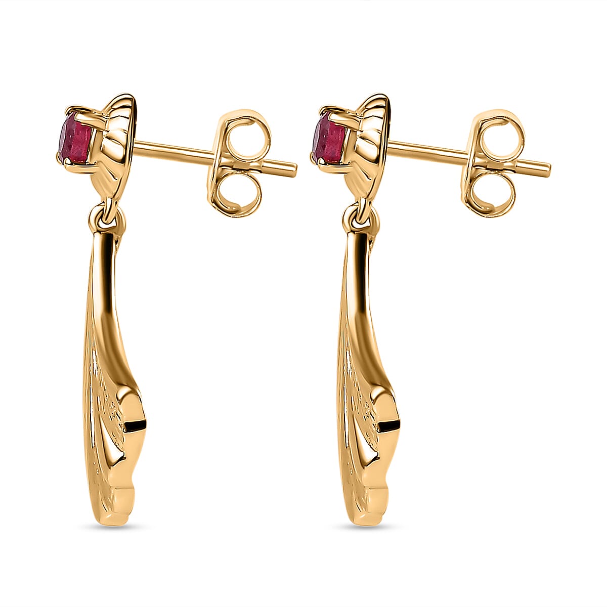 African Ruby Solitaire Drop Push Post Earring in 18K Vermeil Yellow Gold Plated Sterling Silver 0.50 ct,Silver Wt. 7 Gms 0.518 Ct. 7618551 5