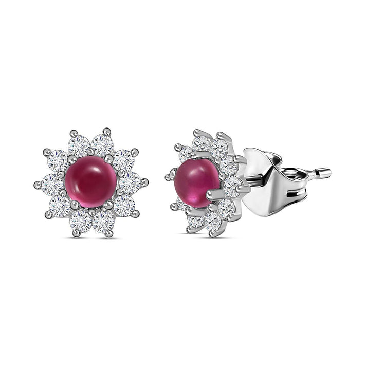 D'Joy African Ruby, Natural Zircon Halo Earrings with Push Back in Platinum Overlay Sterling Silver 7580914 1