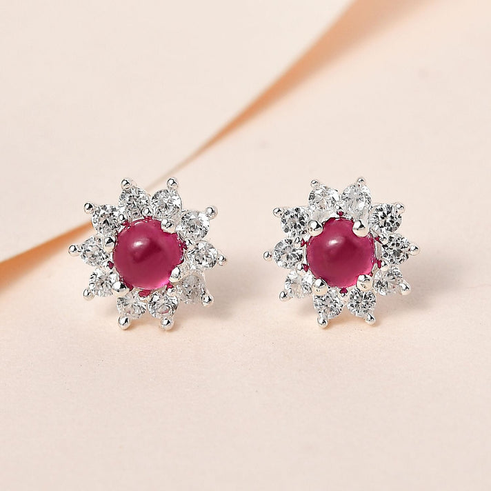 D'Joy African Ruby, Natural Zircon Halo Earrings with Push Back in Platinum Overlay Sterling Silver 7580914 2