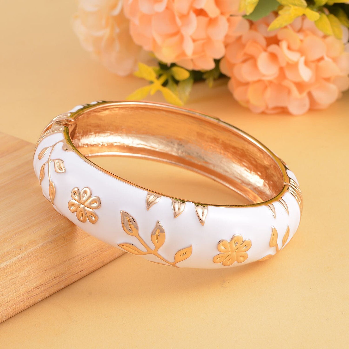 Designer Inspired- Enamelled Floral White Bangle (Size - 7.5) 7642595 2