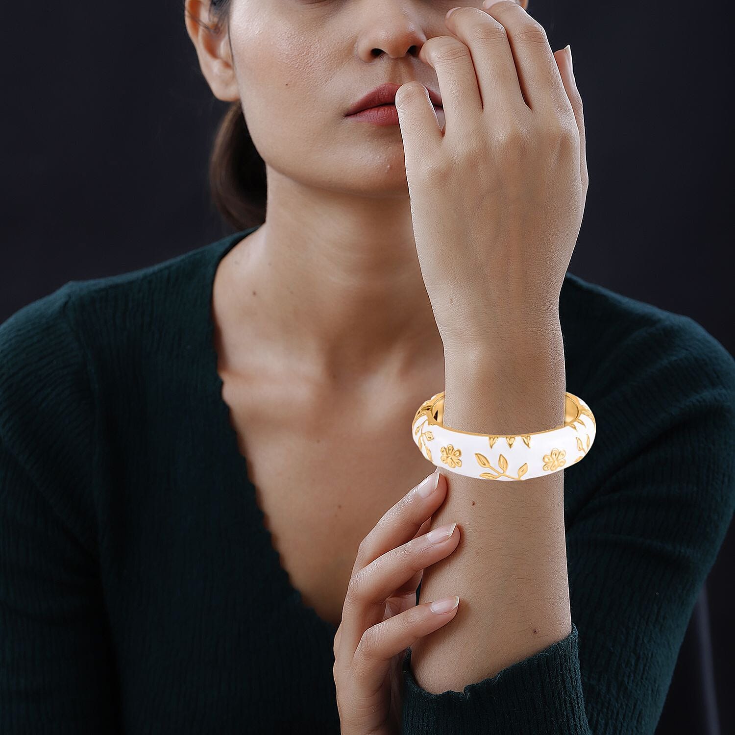 Designer Inspired- Enamelled Floral White Bangle (Size - 7.5) 7642595 3