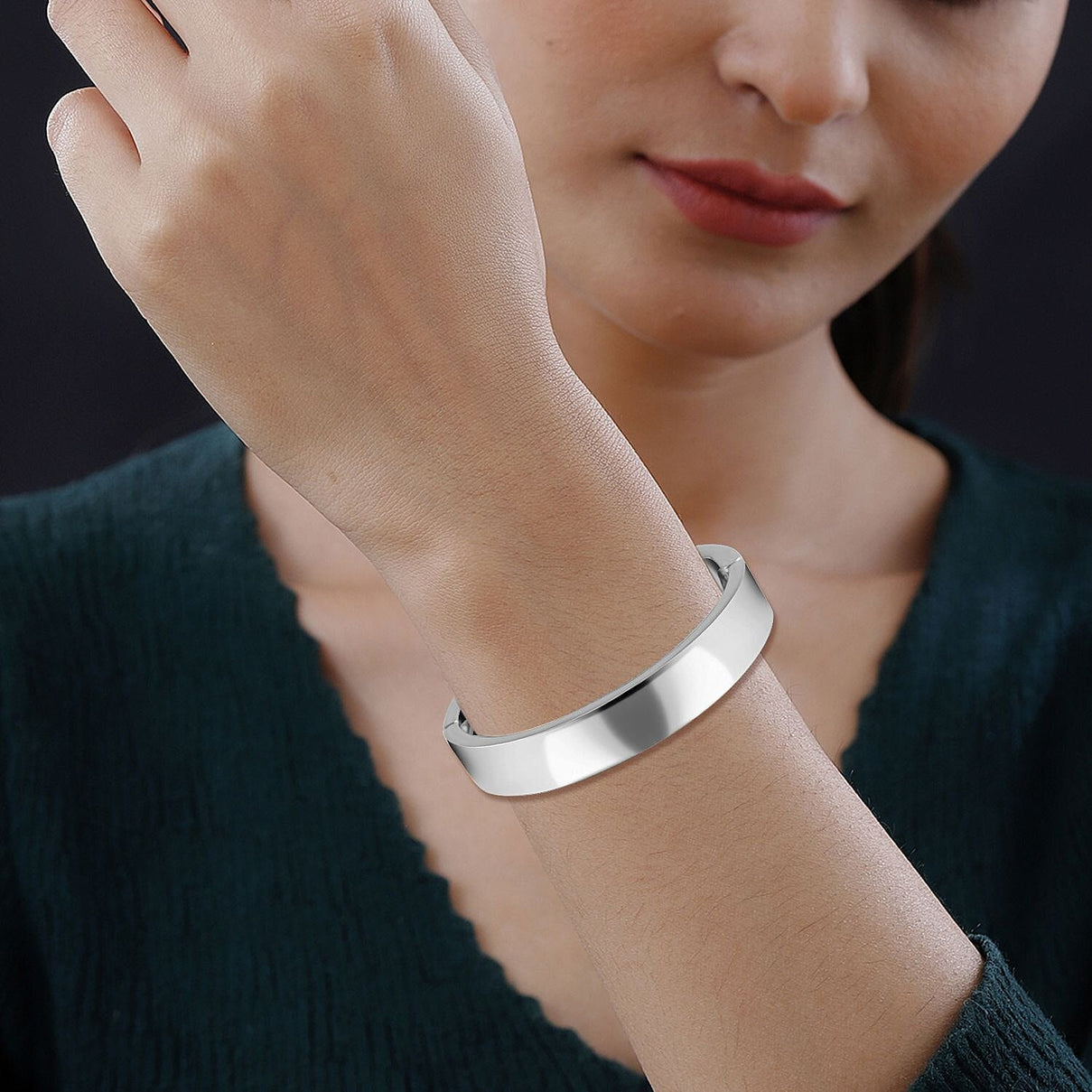 Designer Inspired Hinged Bangle in Silver Tone 7642828 3