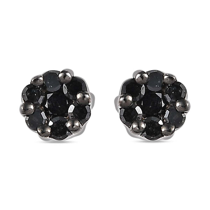 Black Diamond Stud Earrings with Push Back in Rhodium Overlay Sterling Silver 7631499 1
