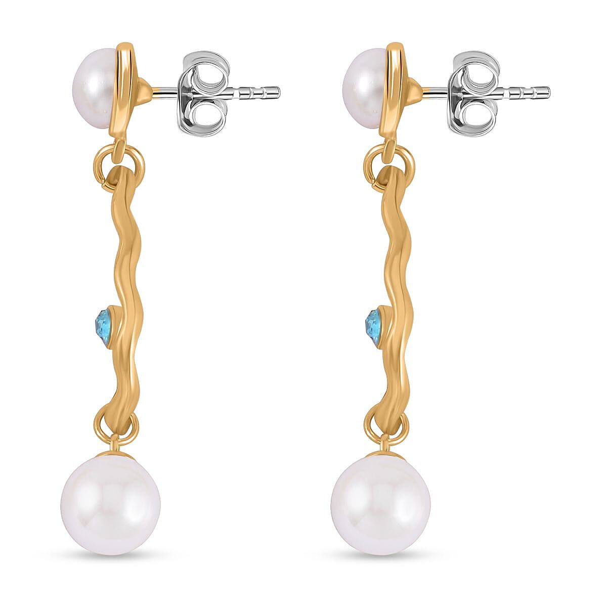 Blue Austrian Crystal &amp; White Shell Pearl Earrings 7606256 6