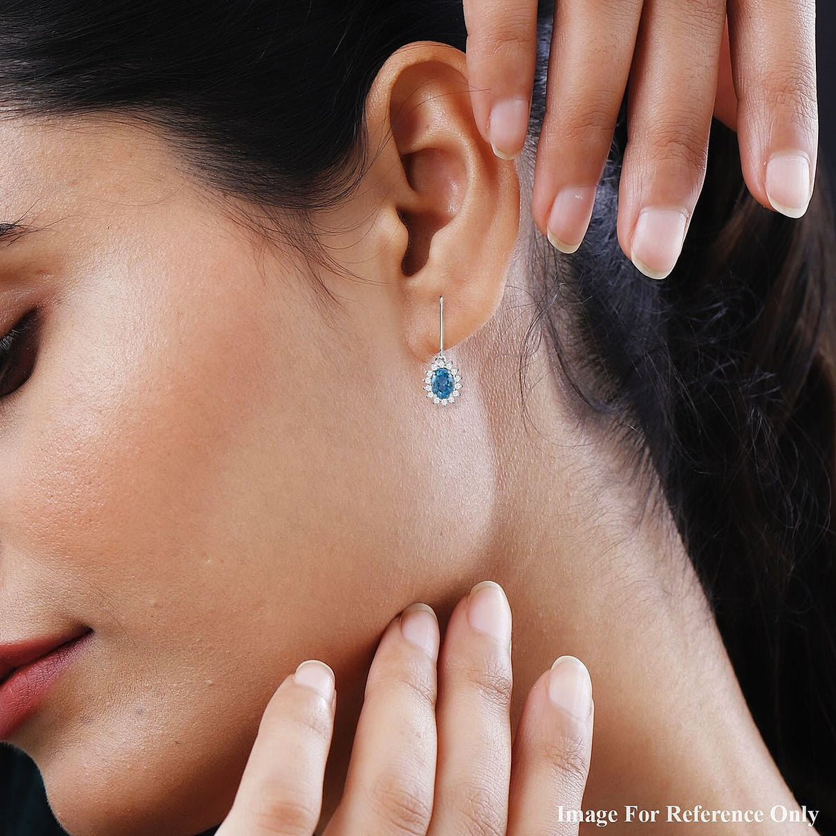 Natural Ratanakiri Blue Zircon &amp; Natural Zircon Halo Earrings in Rhodium Overlay Sterling Silver 3.06 Ct 7592681 3