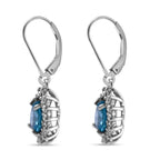 Natural Ratanakiri Blue Zircon & Natural Zircon Halo Earrings in Rhodium Overlay Sterling Silver 3.06 Ct