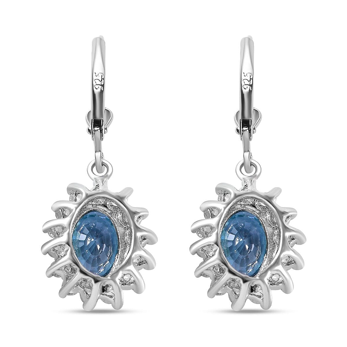 Natural Ratanakiri Blue Zircon &amp; Natural Zircon Halo Earrings in Rhodium Overlay Sterling Silver 3.06 Ct 7592681 5