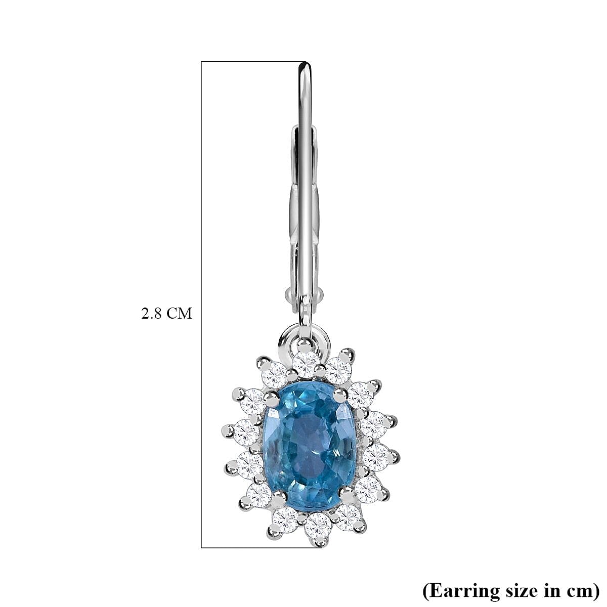 Natural Ratanakiri Blue Zircon &amp; Natural Zircon Halo Earrings in Rhodium Overlay Sterling Silver 3.06 Ct 7592681 6