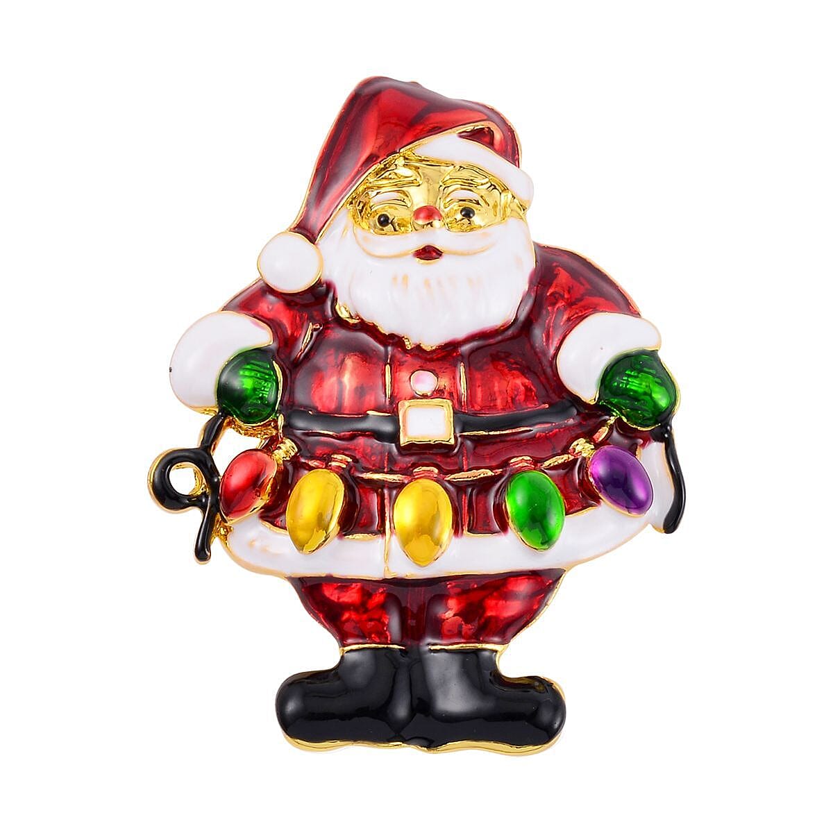 Multi Colour Enamelled Santa Brooch in Yellow Gold Tone 7611422 0