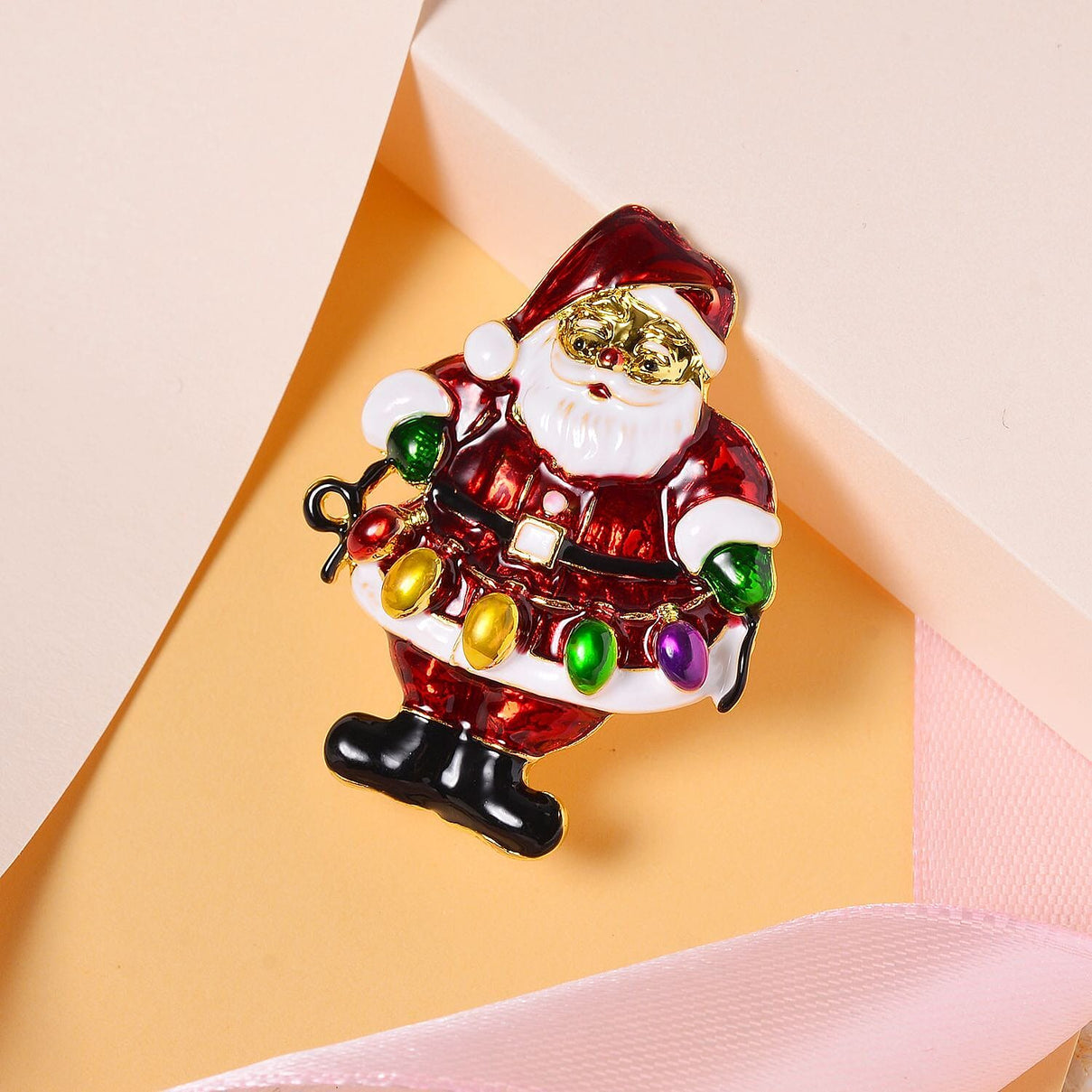 Multi Colour Enamelled Santa Brooch in Yellow Gold Tone 7611422 2