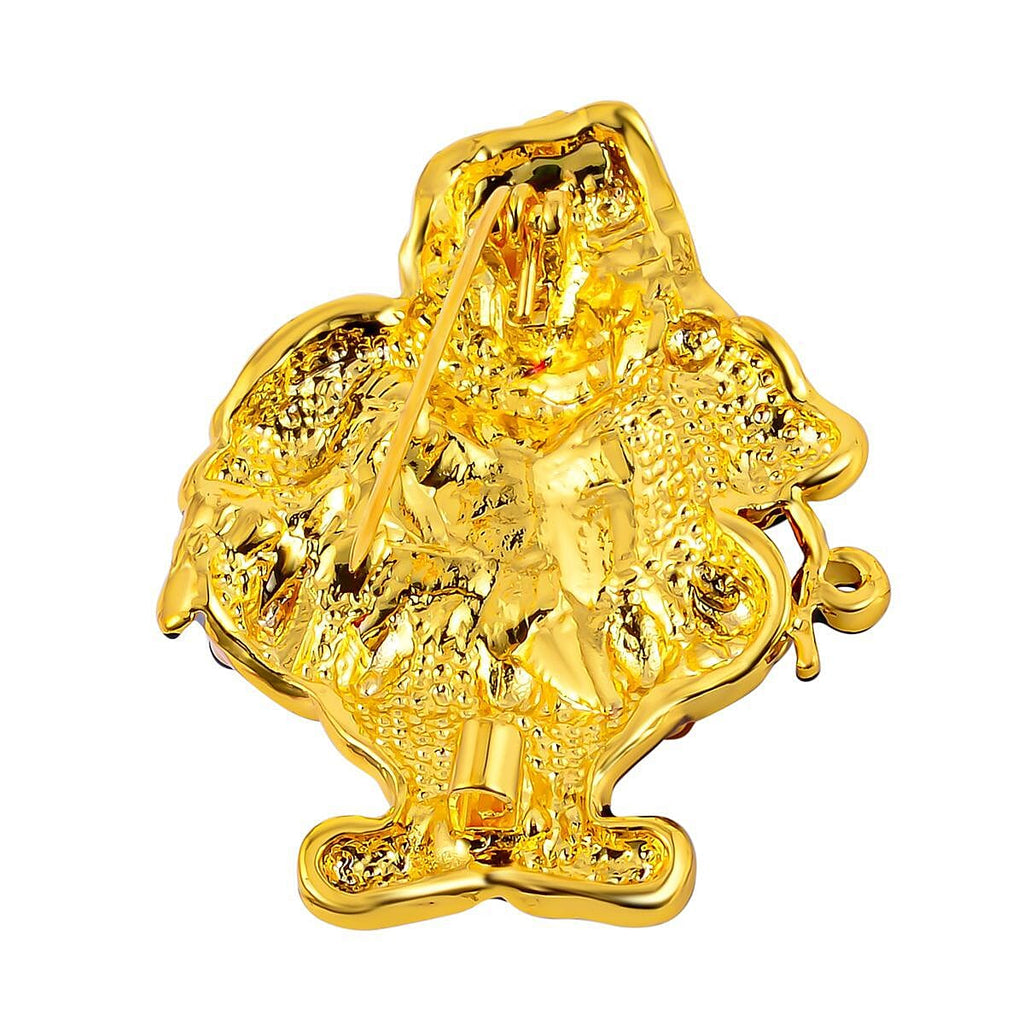 Multi Colour Enamelled Santa Brooch in Yellow Gold Tone