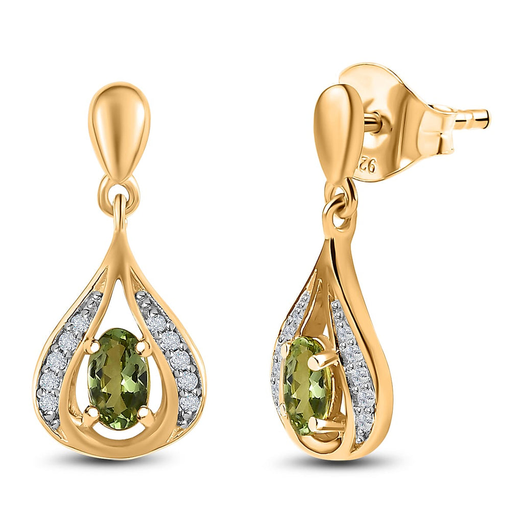 Calabar Tourmaline & Natural Zircon Drop Earrings in 18K YG Vermeil Plated Sterling Silver