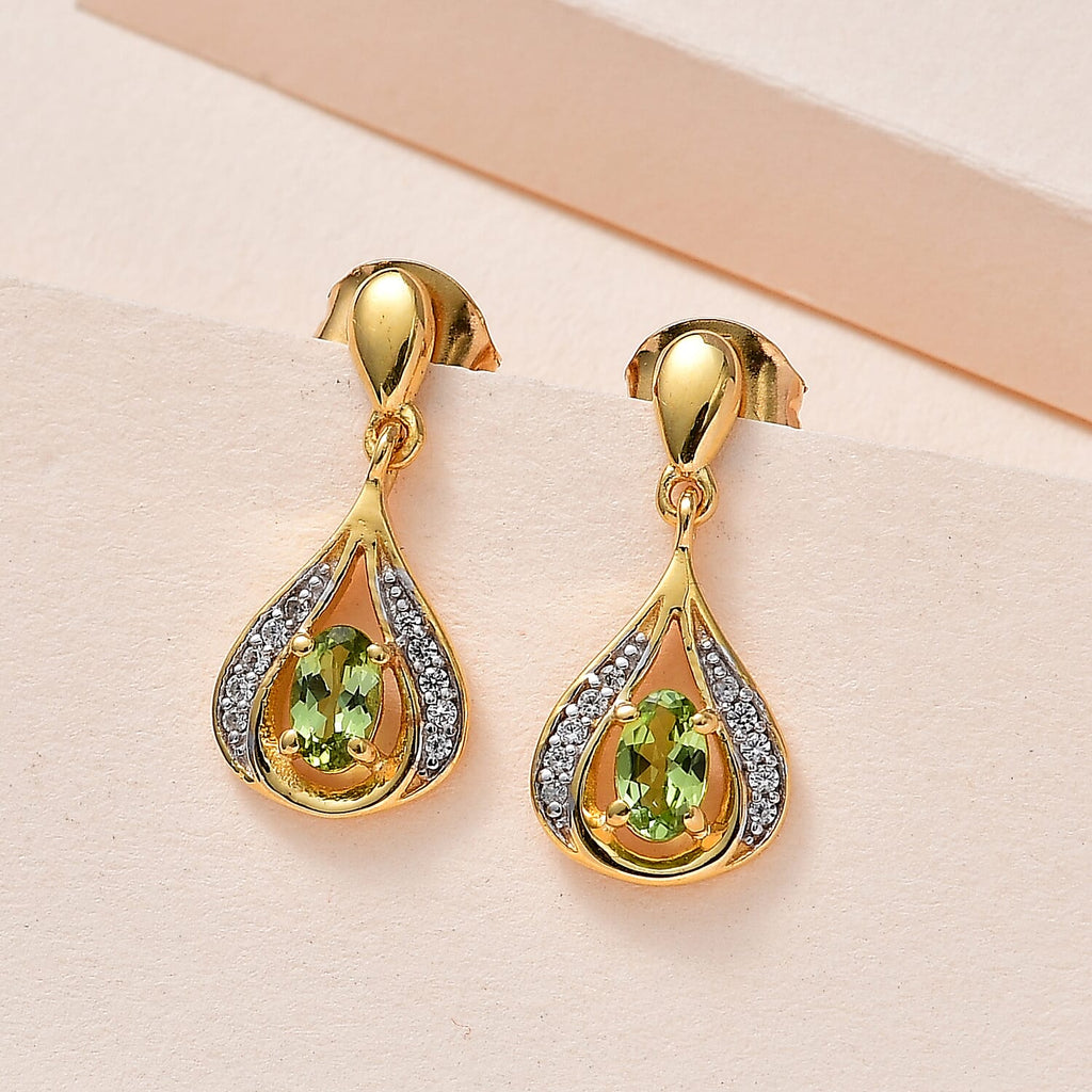 Calabar Tourmaline & Natural Zircon Drop Earrings in 18K YG Vermeil Plated Sterling Silver