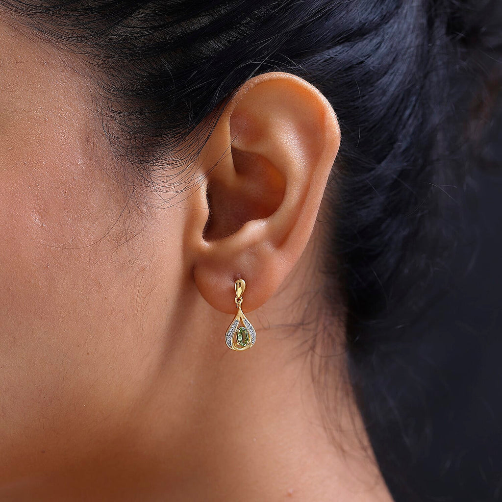 Calabar Tourmaline & Natural Zircon Drop Earrings in 18K YG Vermeil Plated Sterling Silver