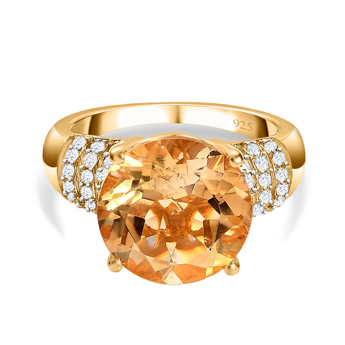 Citrine, White Zircon Ring in 18K Vermeil Yellow Gold Plated Sterling Silver 5.90 ct  6.341  Ct. 7641530 0