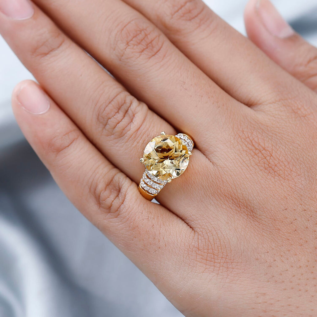 Citrine & Natural Zircon Ring in 18K Vermeil Yellow Gold Plated Sterling Silver 6.34 Ct