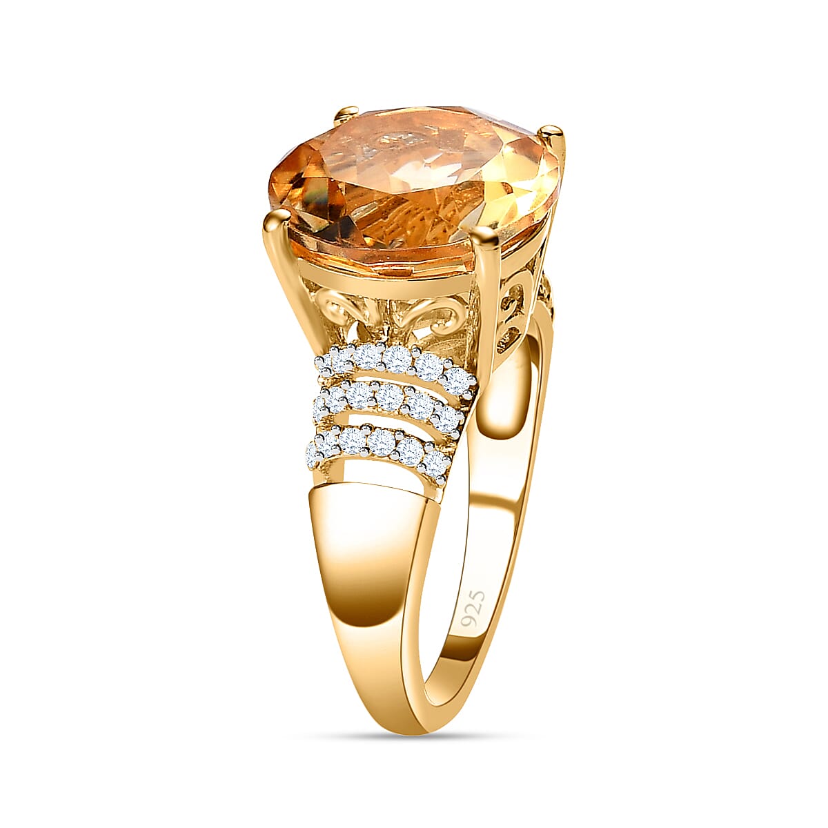 Citrine, White Zircon Ring in 18K Vermeil Yellow Gold Plated Sterling Silver 5.90 ct  6.341  Ct. 7641530 3