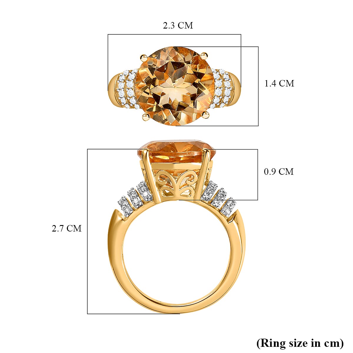 Citrine, White Zircon Ring in 18K Vermeil Yellow Gold Plated Sterling Silver 5.90 ct  6.341  Ct. 7641530 5