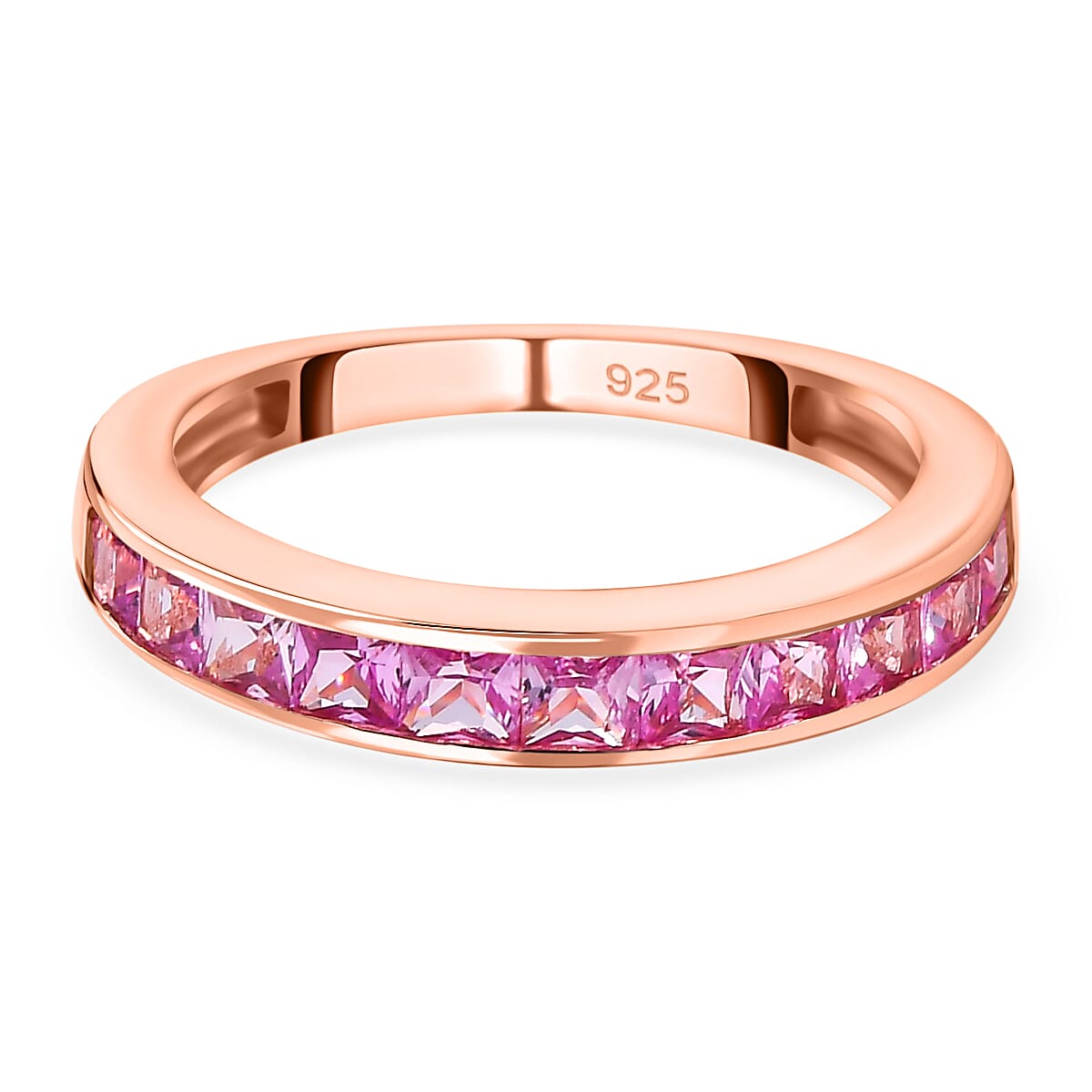 Lab Created Pink Sapphire Half-Eternity Ring in 18K Rose Gold Vermeil Plated Sterling Silver 1.20 Ct 7576949 0