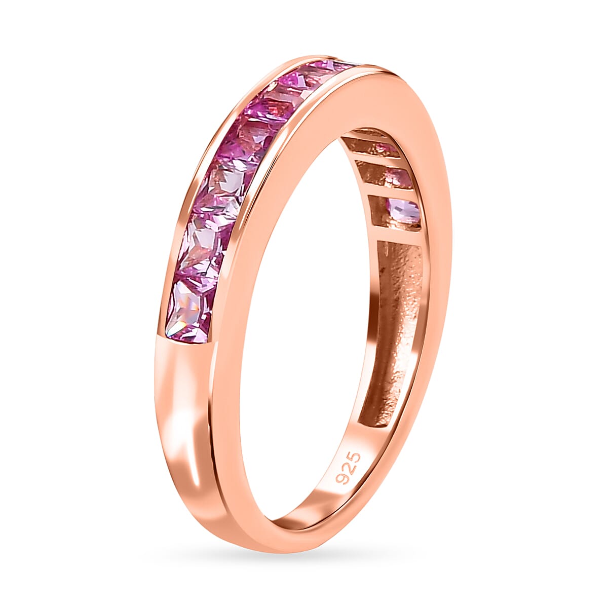 Lab Created Pink Sapphire Half-Eternity Ring in 18K Rose Gold Vermeil Plated Sterling Silver 1.20 Ct 7576949 3