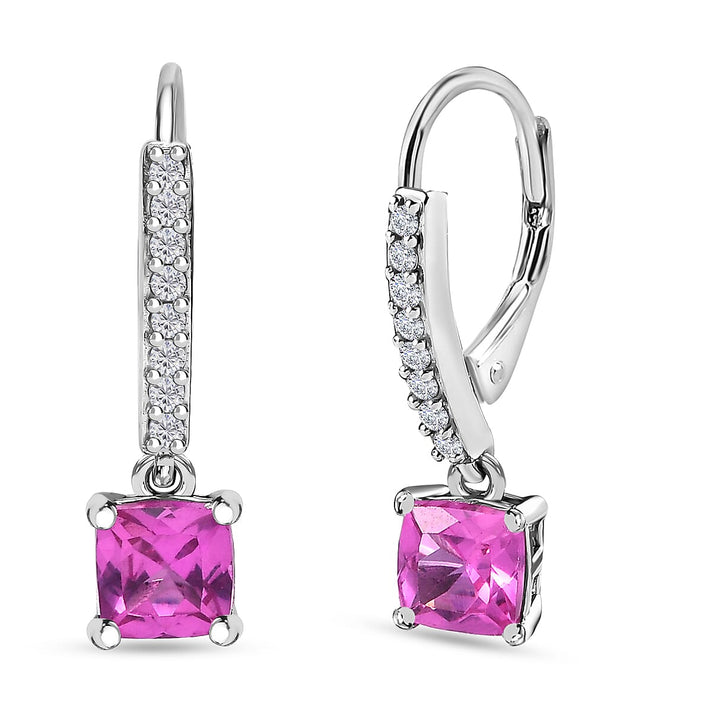Premium Lab Created Pink Sapphire and Natural Zircon Dangle Earrings in Platinum Overlay Sterling Silver 3.25 Ct 7579000 1