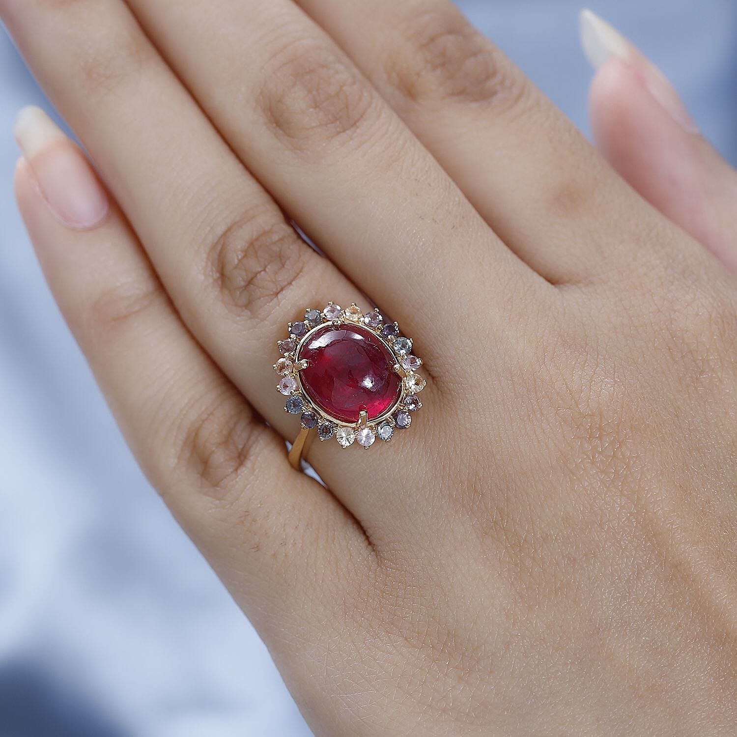Fissure Filled Ruby and Multi Sapphire Ring in 18K Vermeil Yellow Gold Plated Sterling Silver 7508655 2