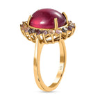African Ruby & Multi Sapphire Halo Ring in 18K YG Vermeil Plated Sterling Silver 8.96 Ct.