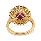 African Ruby & Multi Sapphire Halo Ring in 18K YG Vermeil Plated Sterling Silver 8.96 Ct.