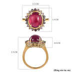 African Ruby & Multi Sapphire Halo Ring in 18K YG Vermeil Plated Sterling Silver 8.96 Ct.