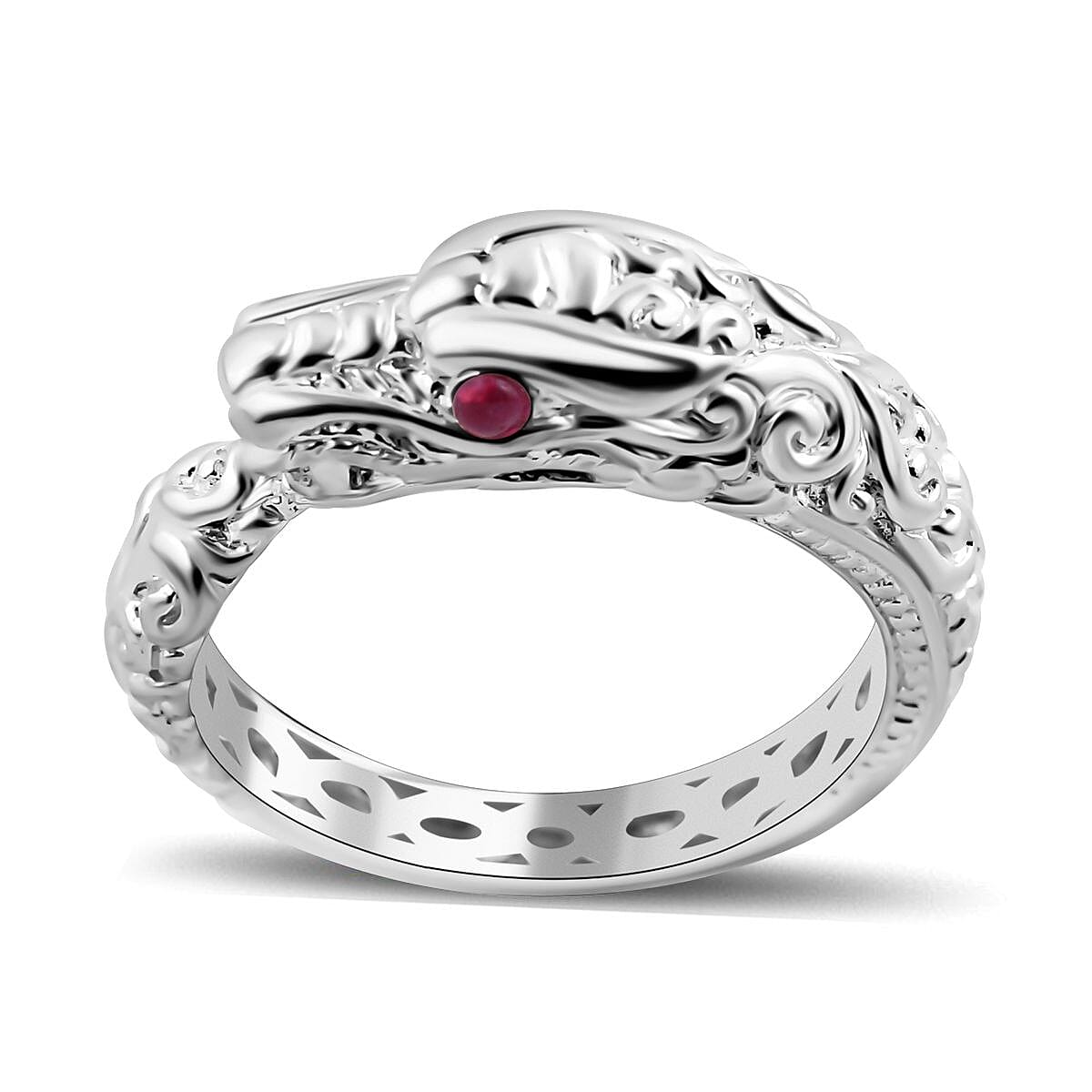 Royal Bali Collection - Ruby Naga Ring in Sterling Silver, Silver Wt 5.00 GM 7620548 0